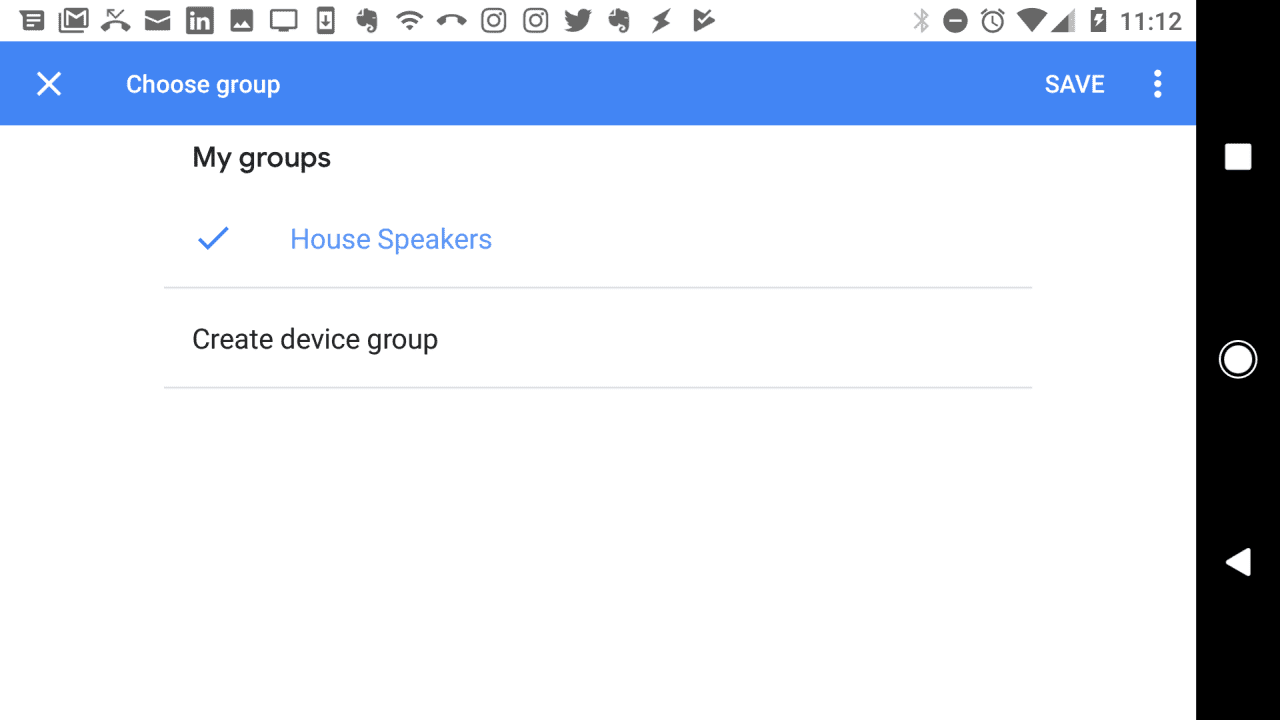 Selecionando o grupo de alto-falantes do Google Home nas configurações do aplicativo