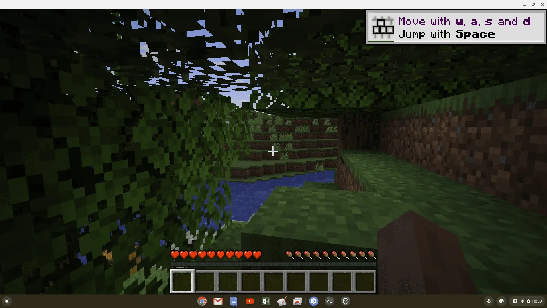 Captura de tela do Minecraft em tela inteira em um Chromebook