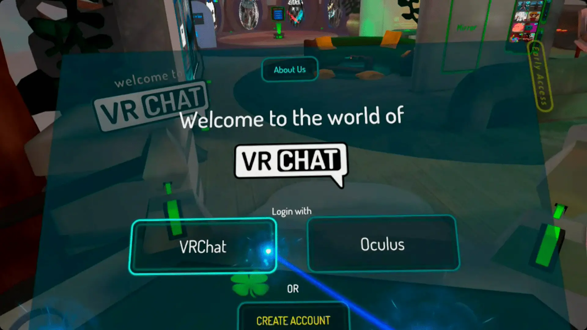 Fazendo login no VRChat no Quest.