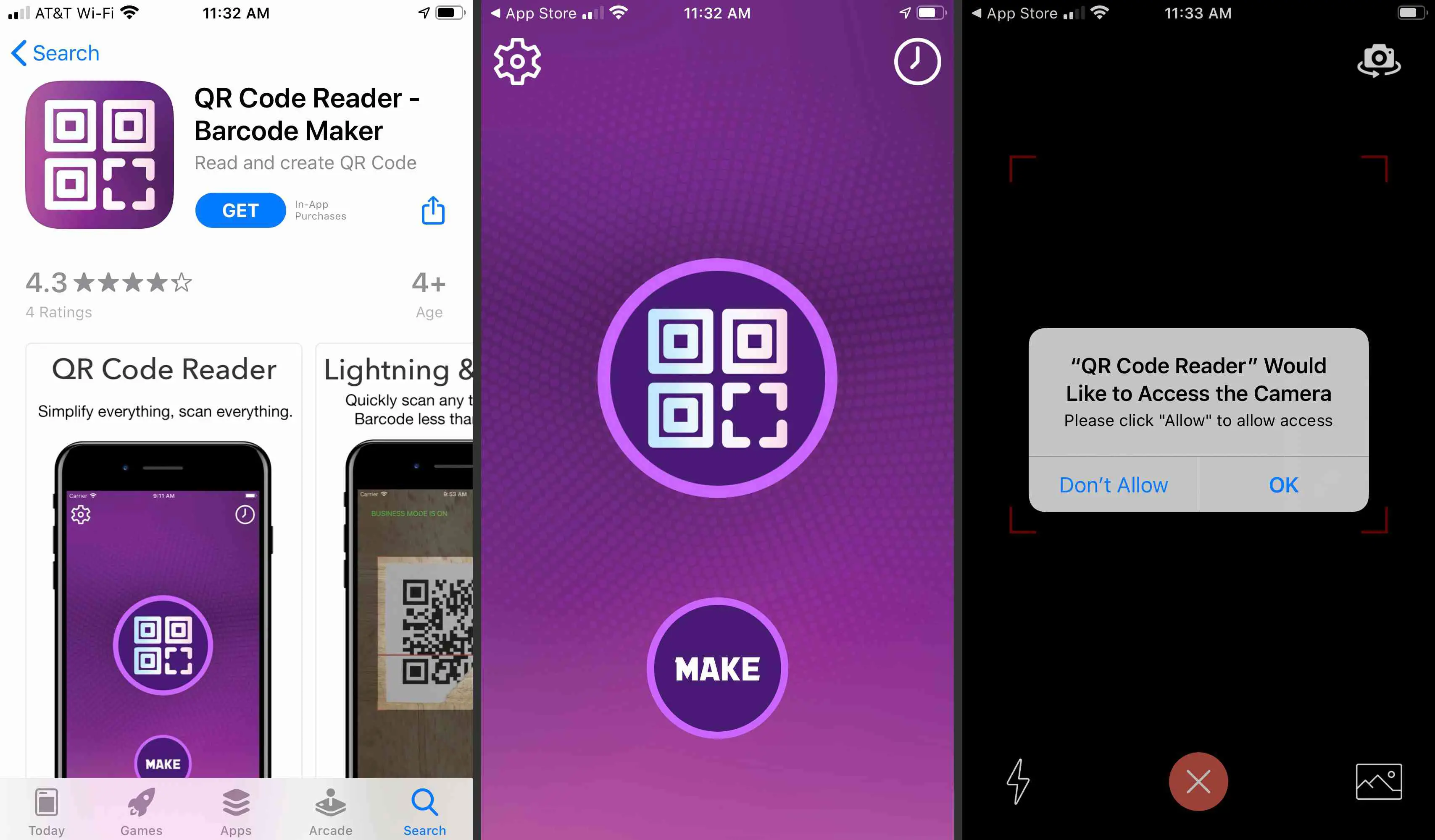 Aplicativo leitor de código QR acessando câmera iOS