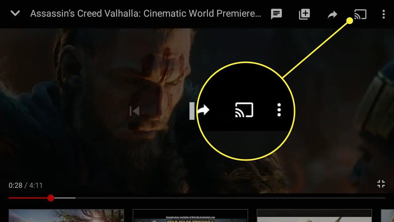 O aplicativo do YouTube com o botão Transmitir em destaque