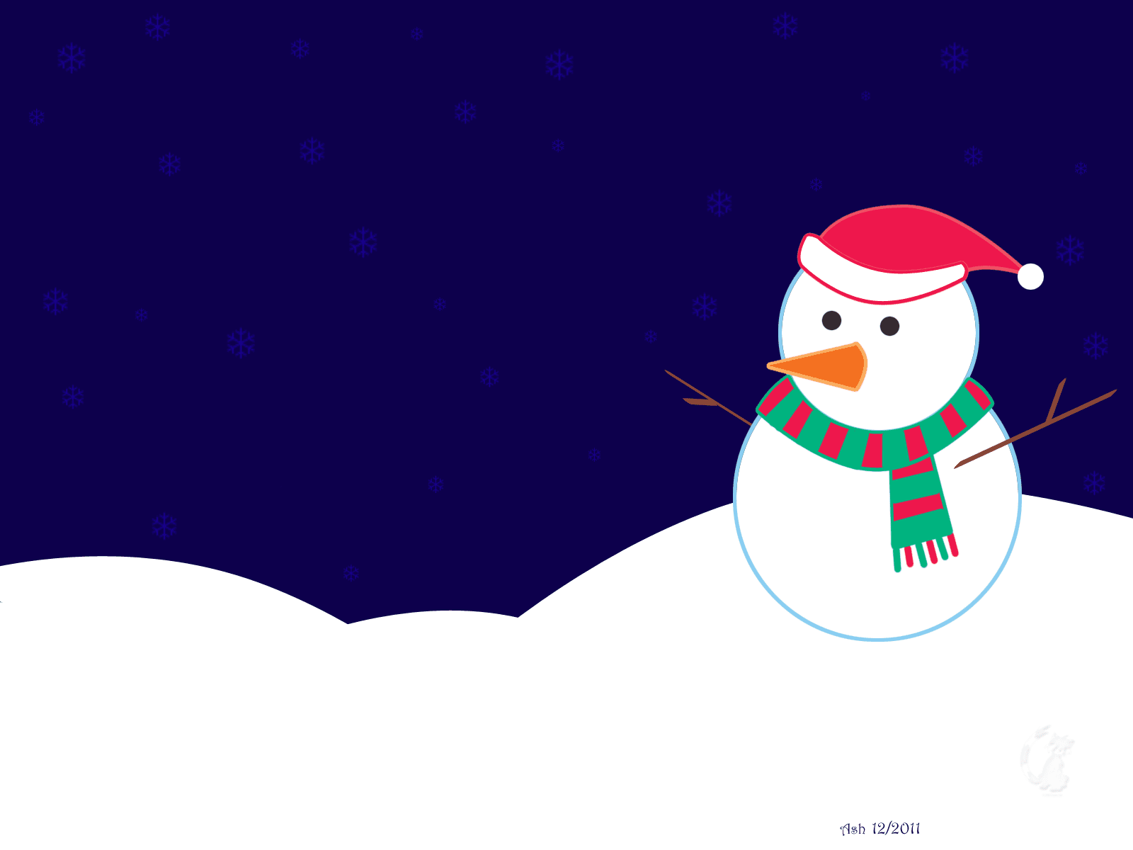 Papel de parede de Natal grátis com um boneco de neve com um chapéu de Papai Noel