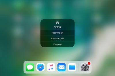 AirDrop na captura de tela do centro de controle do iOS 11