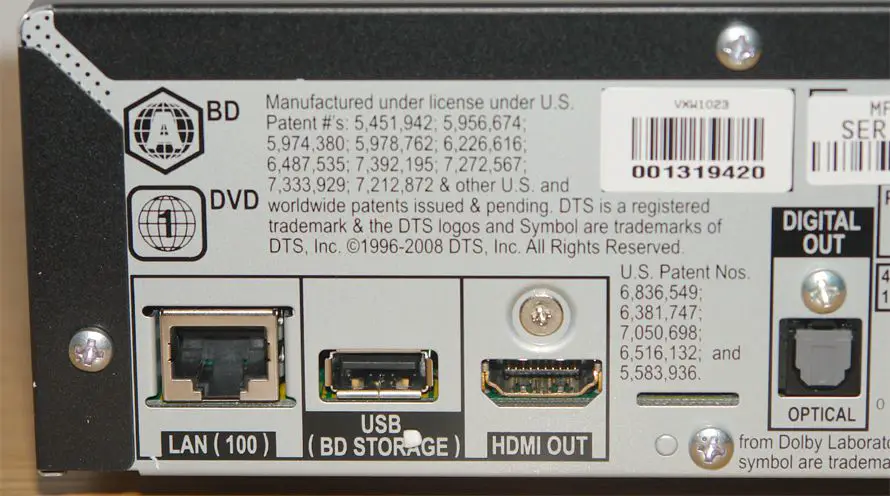 Leitor de disco Blu-ray Pioneer BDP-320 - Painel traseiro - Conexões LAN, USB, HDMI