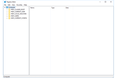 Captura de tela de seções de registro no Editor de registro do Windows 10