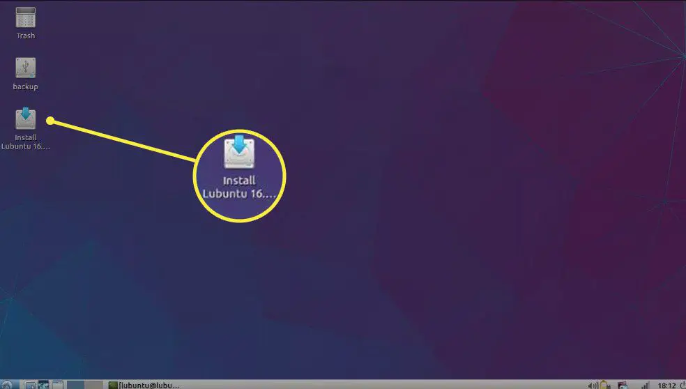 Selecione Instalar Lubuntu na área de trabalho Lubuntu.