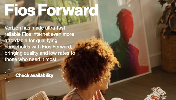 Imagem promocional do Verizon Fios Forward e solicitação de verificação de disponibilidade