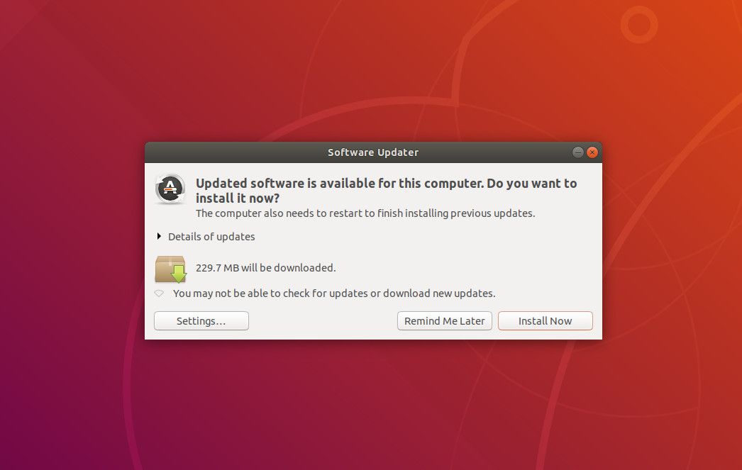 A ferramenta Ubuntu Desktop Updates