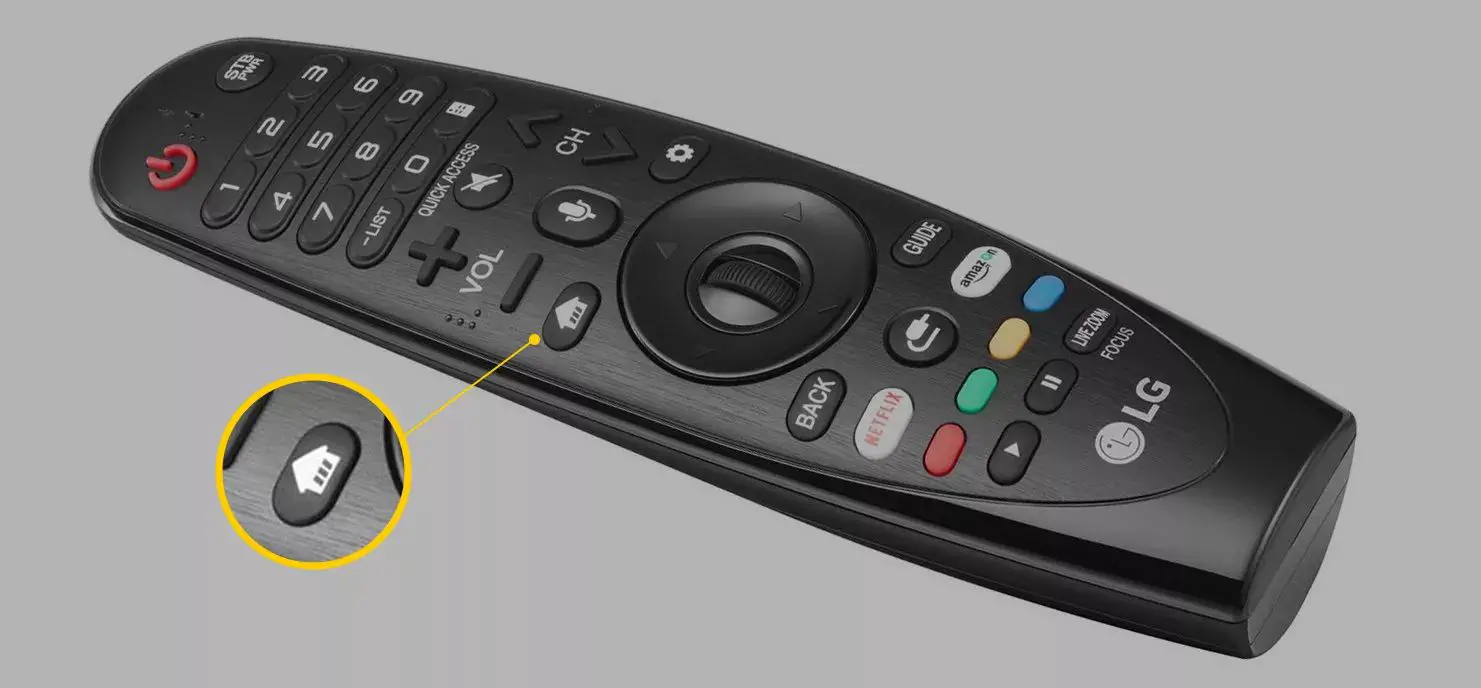 Controle remoto LG TV com o botão Home realçado