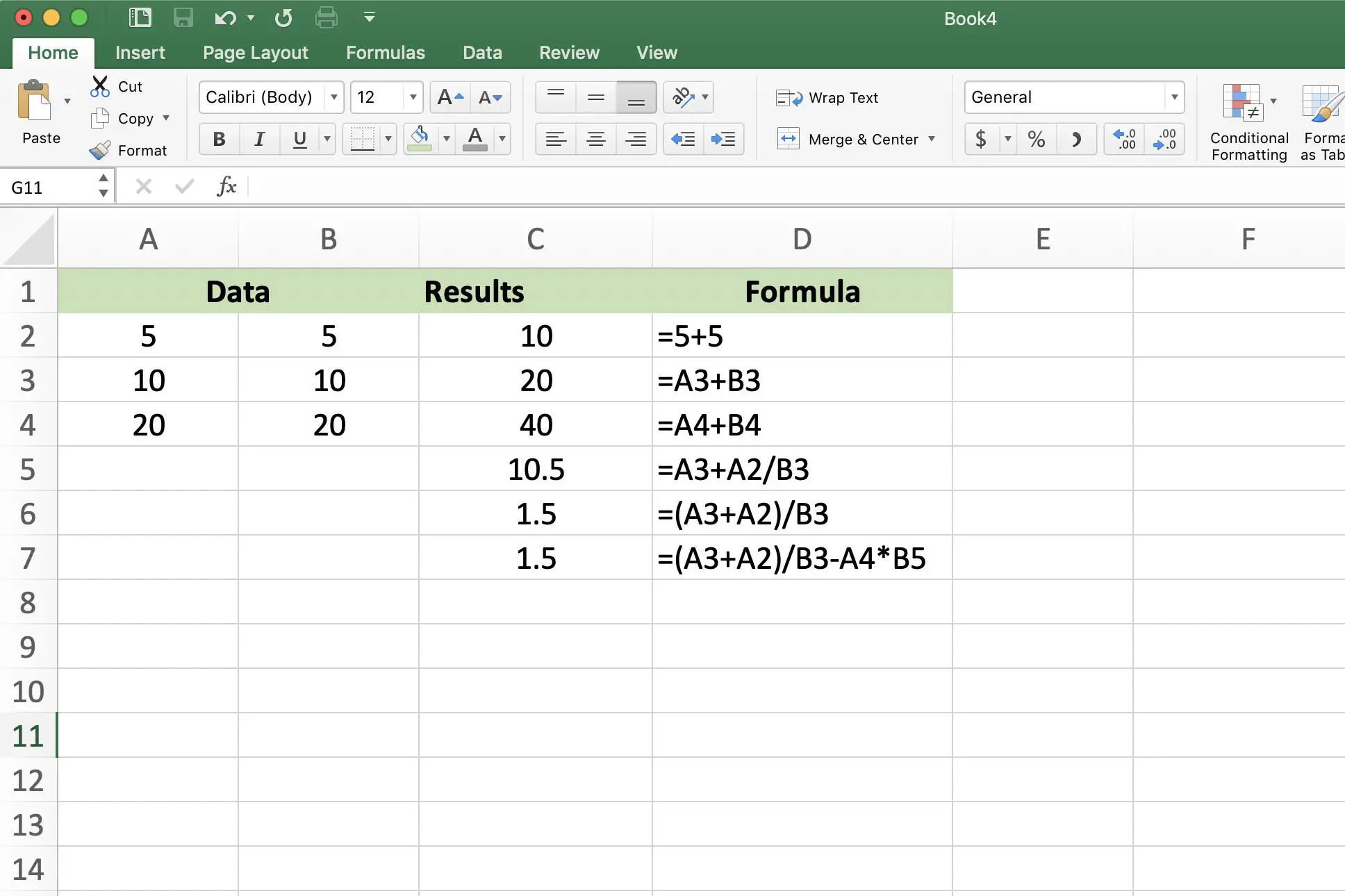 Captura de tela do Excel mostrando fórmulas de adição