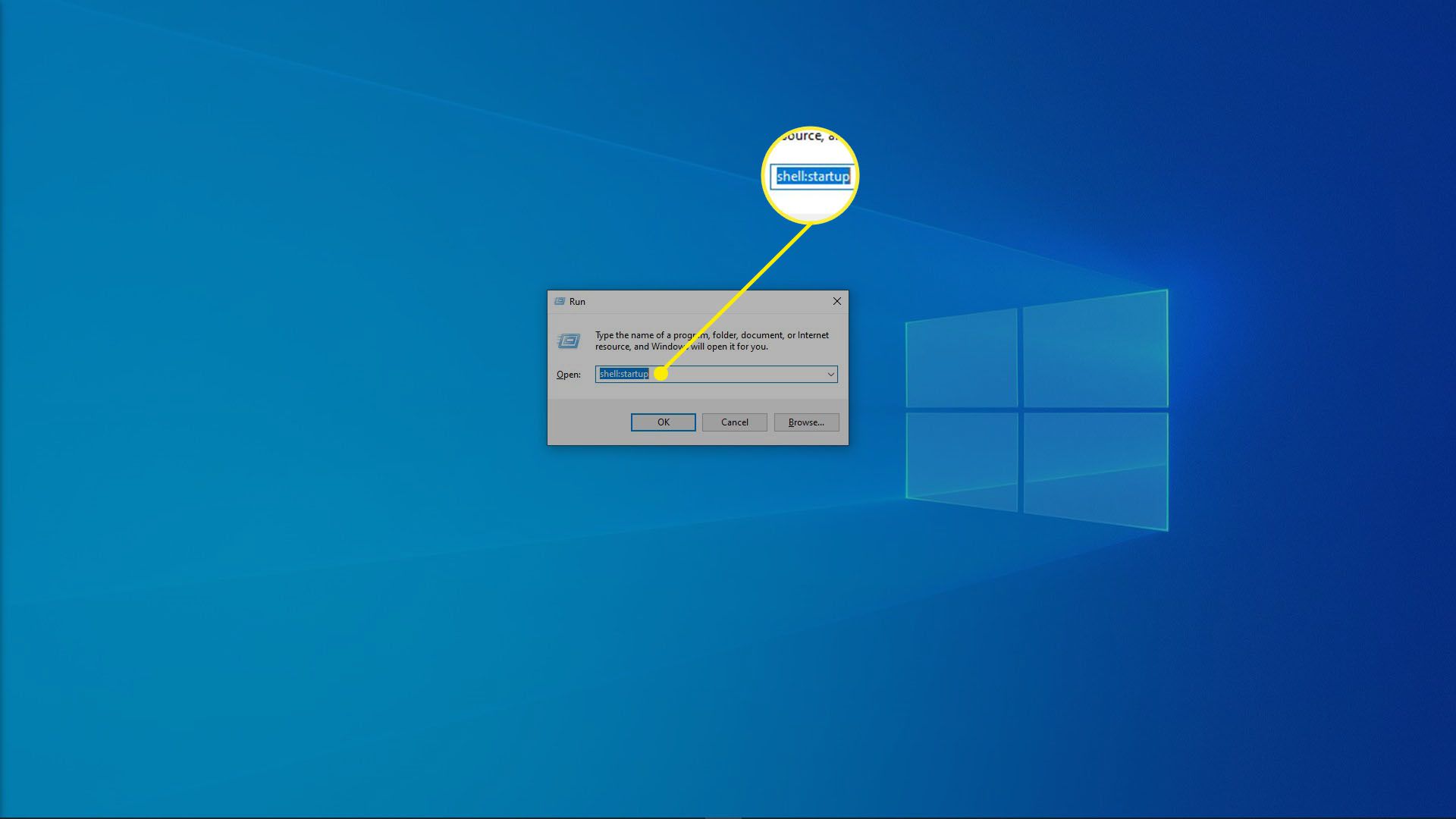 Uma captura de tela da caixa de diálogo de execução do Windows 10.