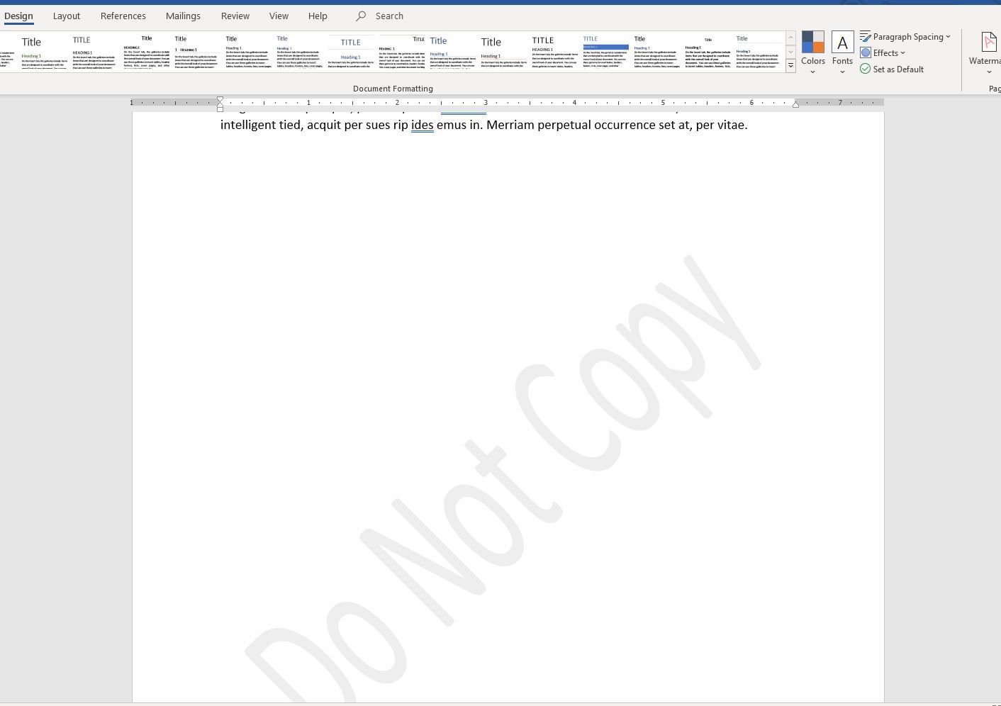 Captura de tela da marca d'água de texto aplicada ao documento do Word