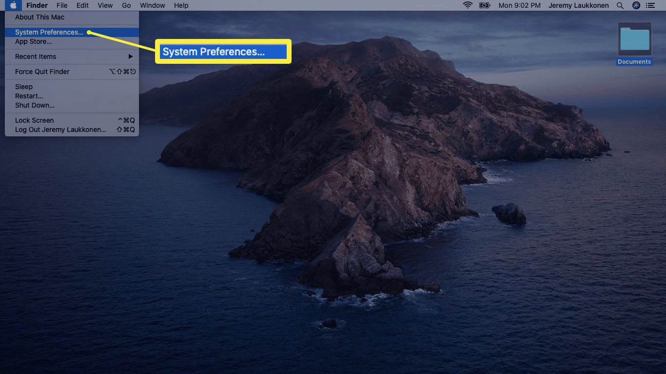 Uma captura de tela do menu apple em um Mac.
