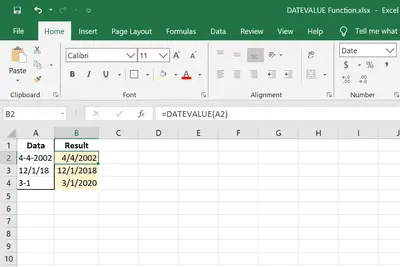 DATEVALUE Exemplos de função Excel