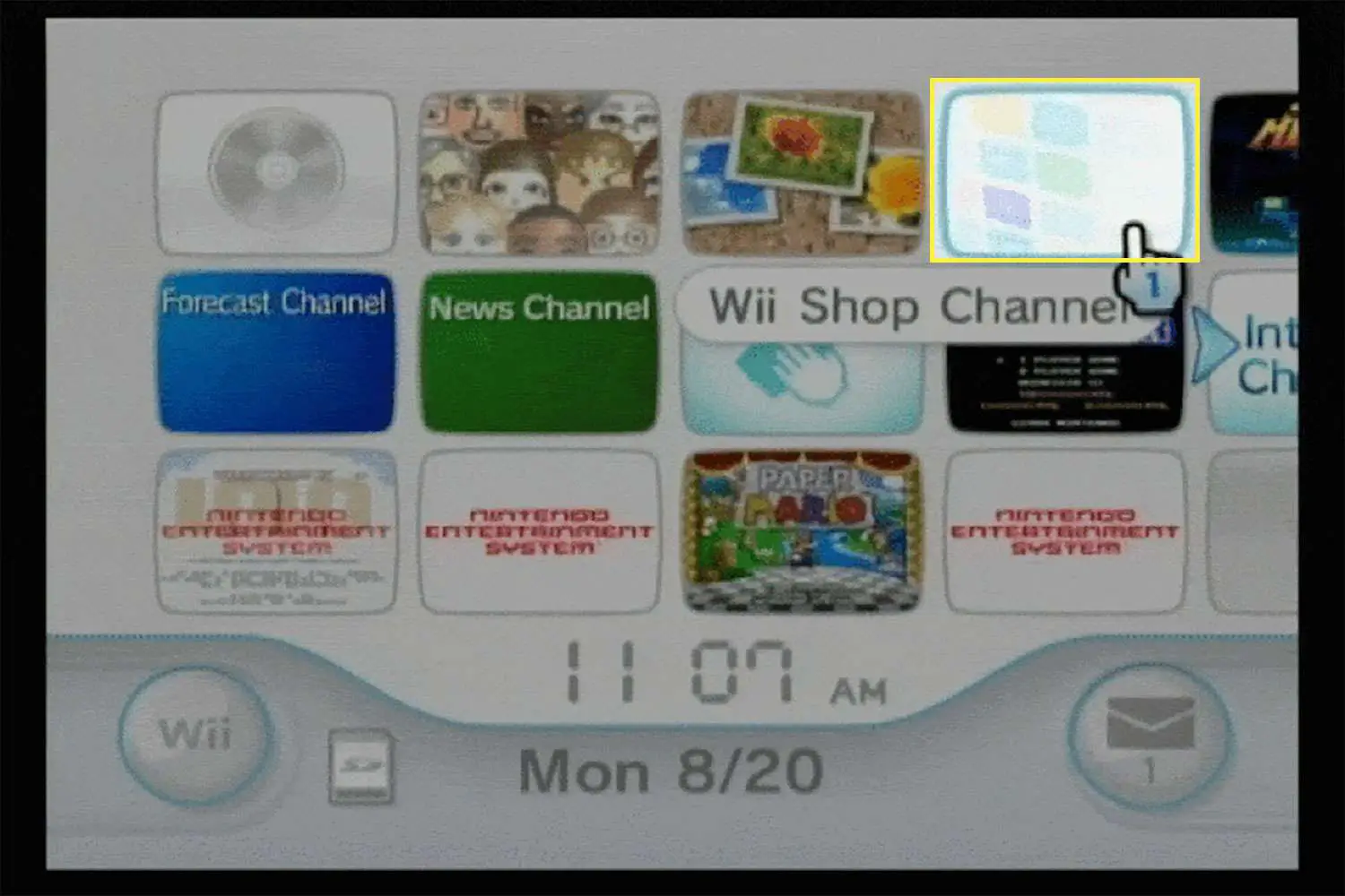 O Wii Shop Channel no painel do Wii