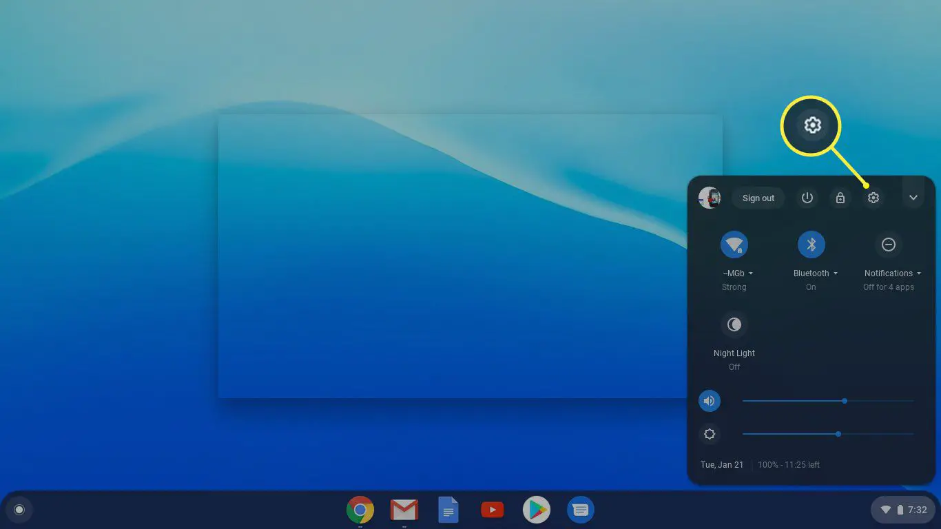 Ícone de engrenagem do Chromebook