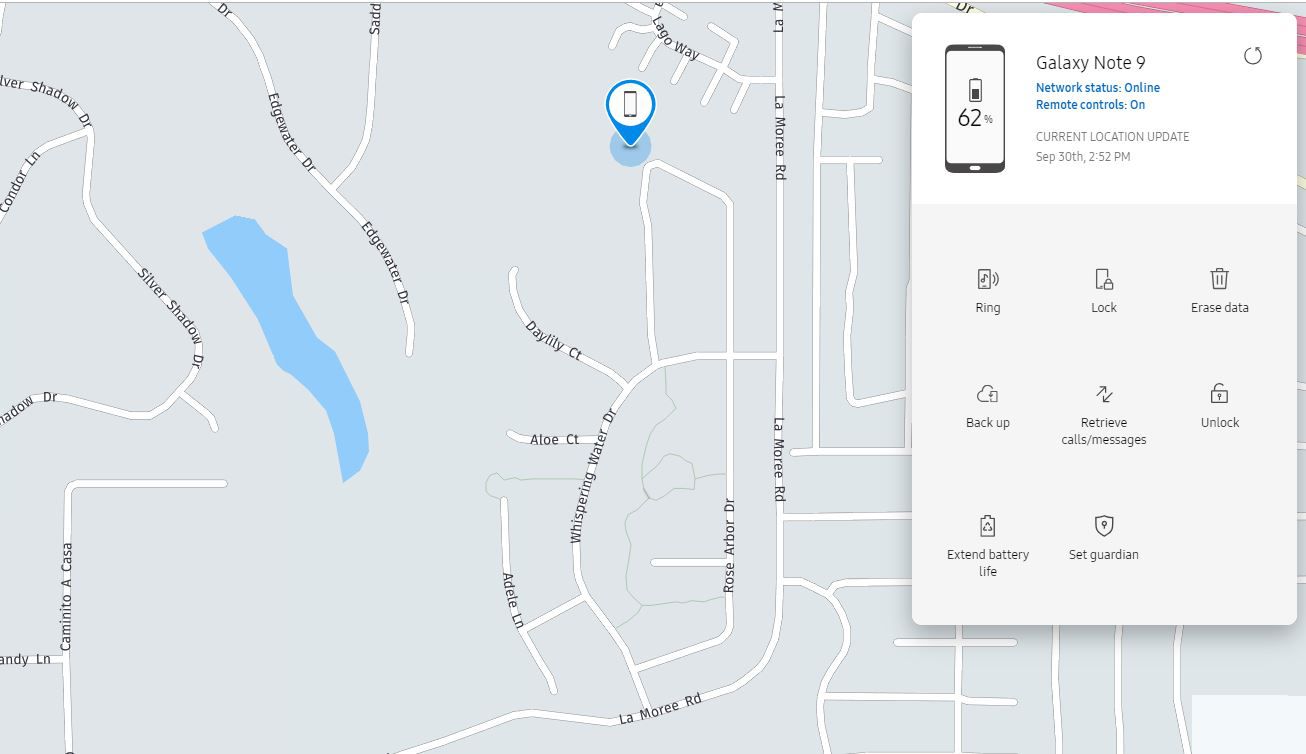 Mapa Samsung Find My Mobile