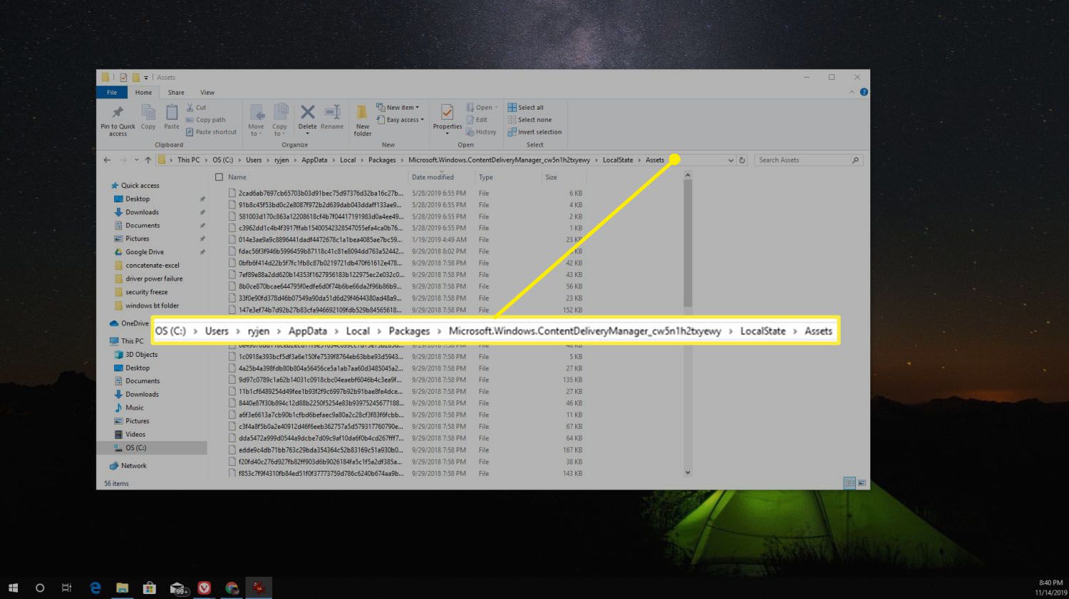 Captura de tela de arquivos do Windows Spotlight