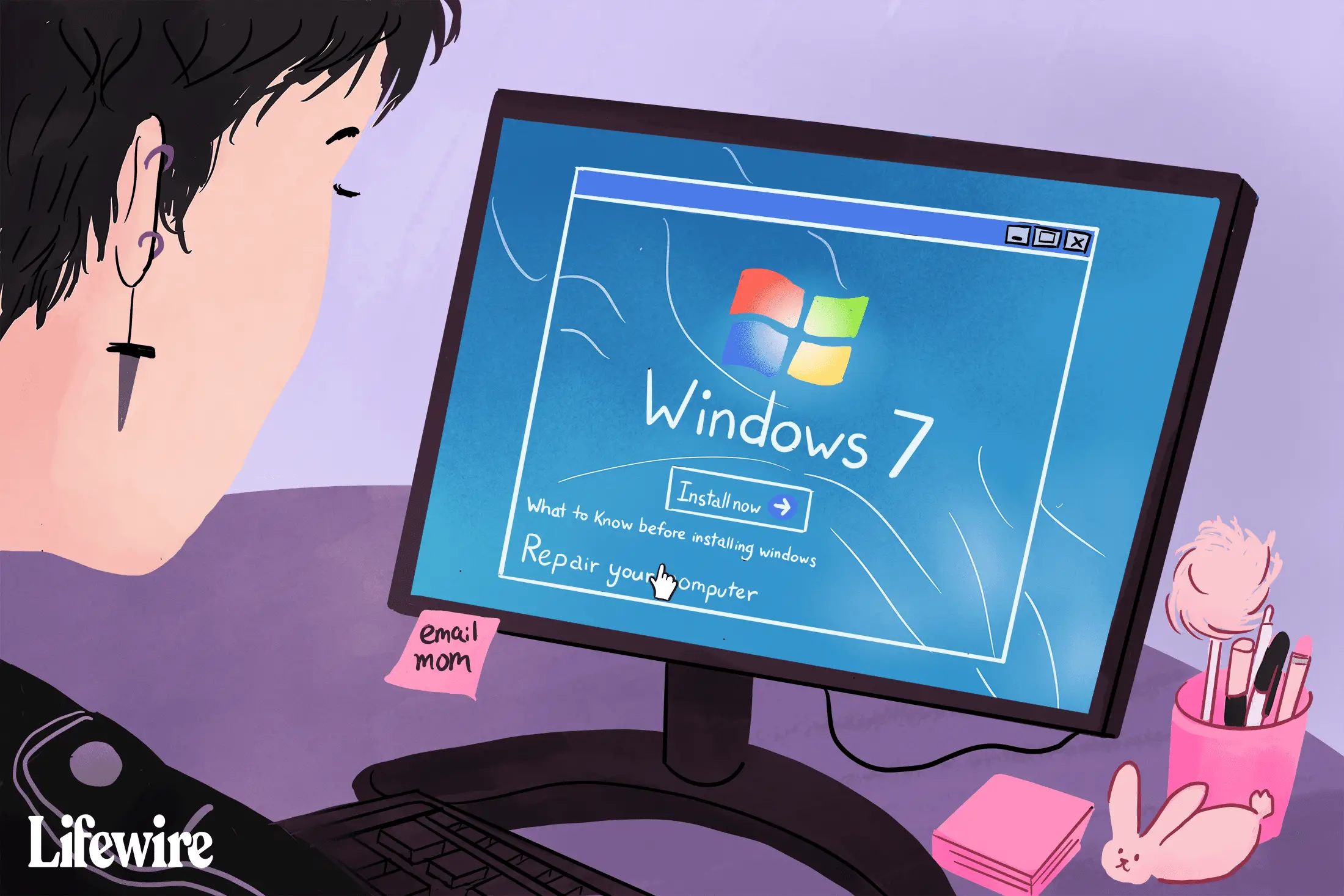 Pessoa usando a ferramenta de reparo do Windows 7