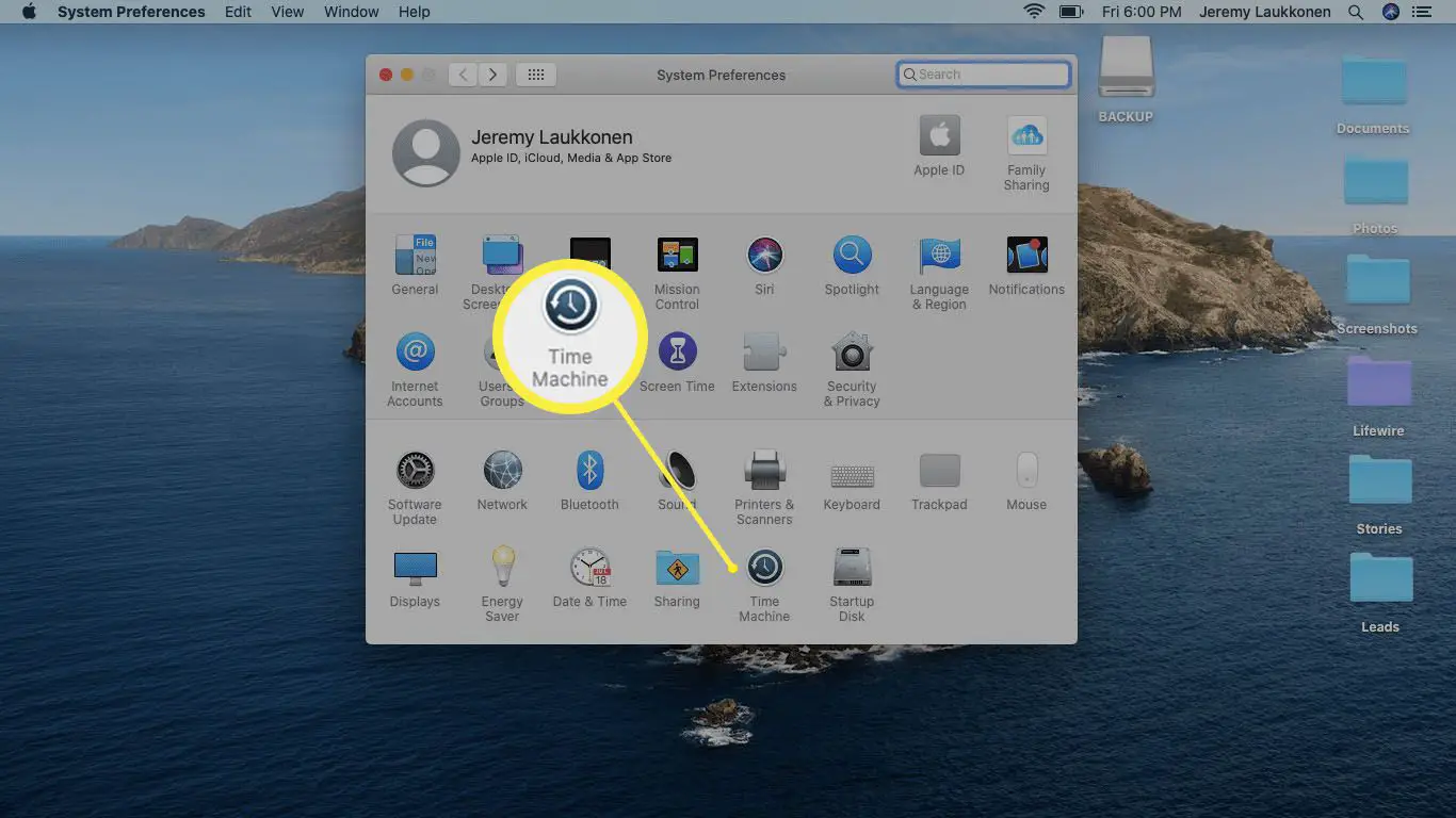 Uma captura de tela das preferências do sistema Mac.