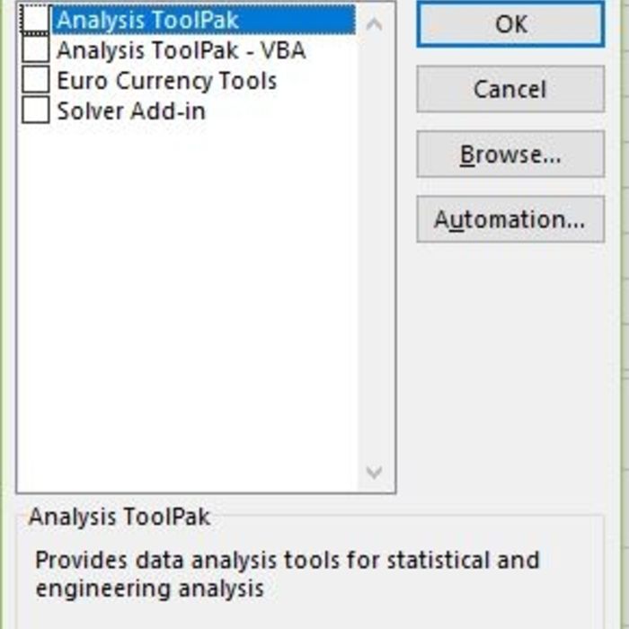 Excel Analysis ToolPak