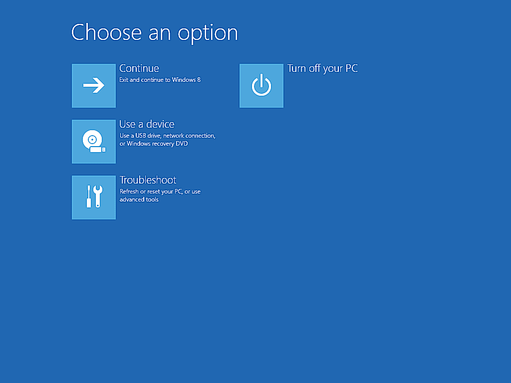 menu de opções de inicialização avançadas no Windows 8