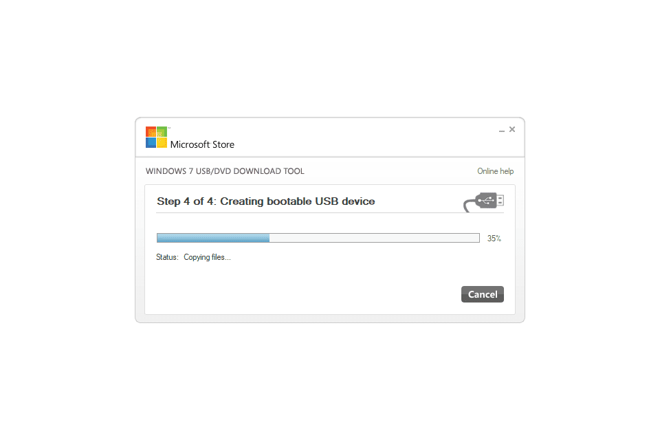 Copiando a tela de status de arquivos na ferramenta de download de USB / DVD do Windows 7