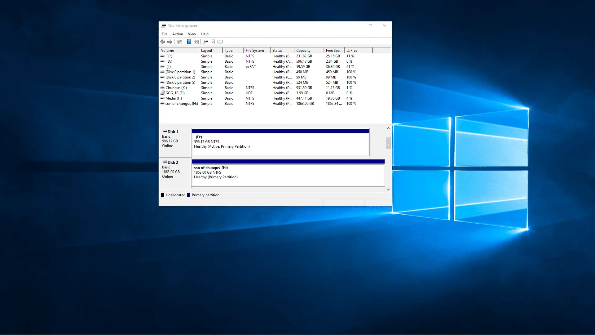 Uma captura de tela do SSD recém-instalado no Windows 10.