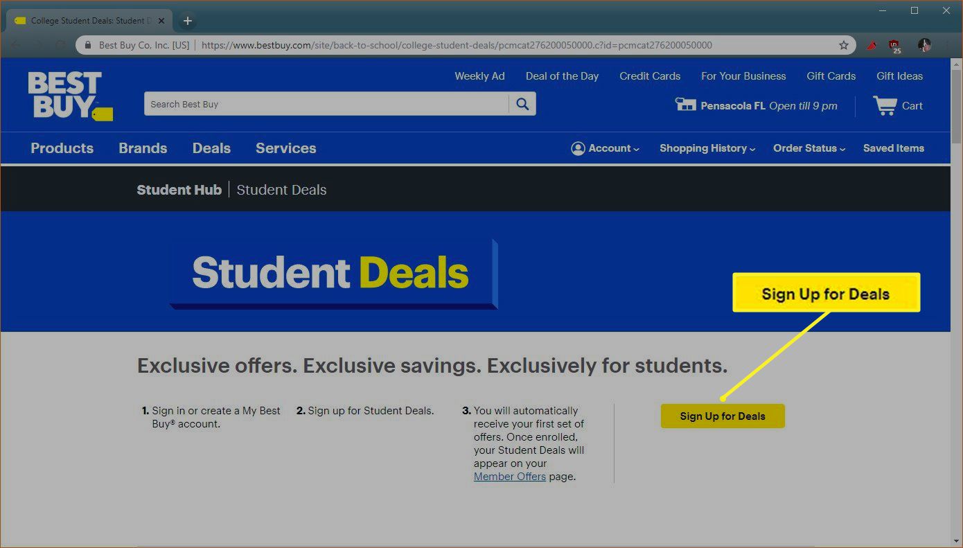 A página de destino Best Buy Student Deals