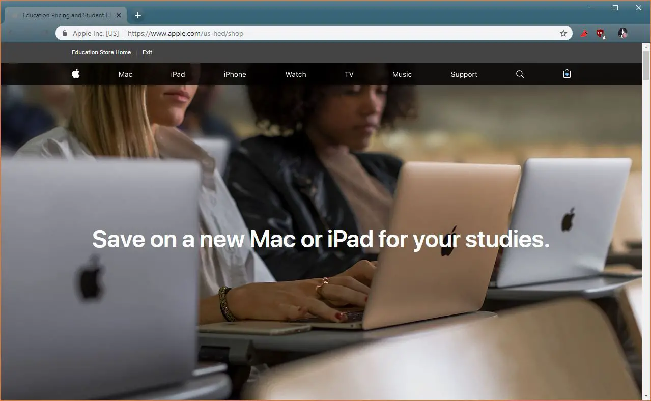 O portal online da Apple Education Store