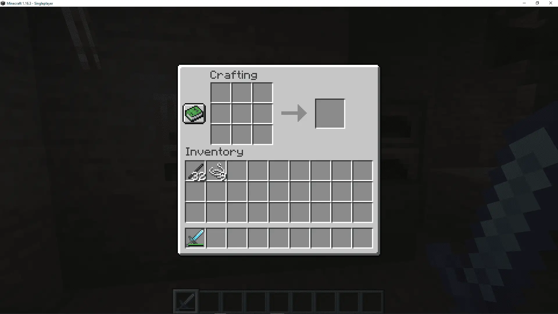 Uma captura de tela da interface da mesa de produção do Minecraft.