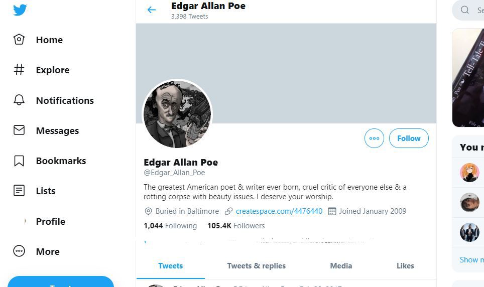 Edgar Allan Poe paródia Twitter