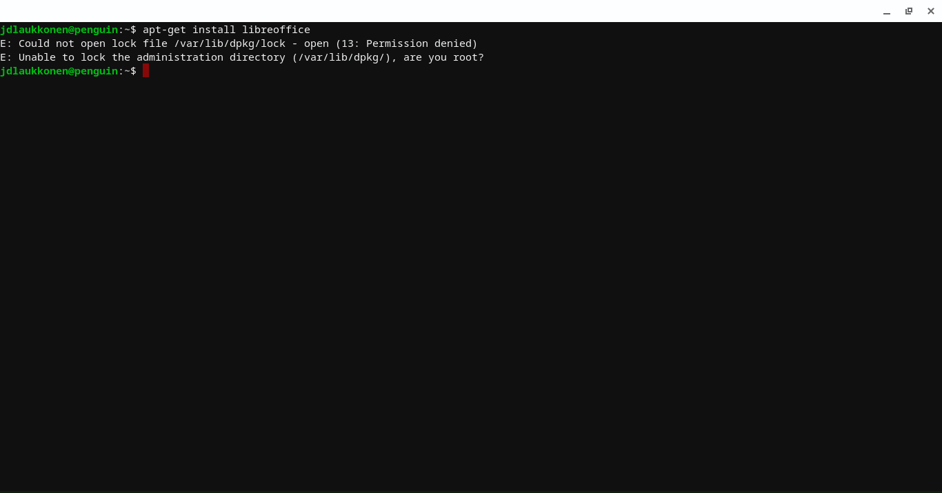 Uma captura de tela da mensagem de permissão negada em um terminal Linux.