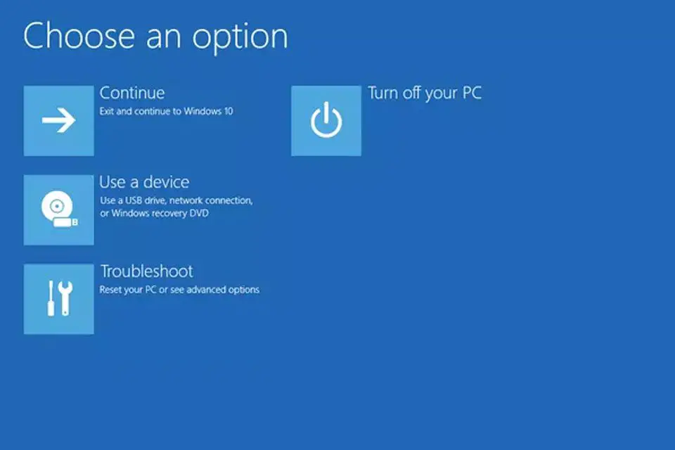 Captura de tela do menu de inicialização UEFI do Windows 10