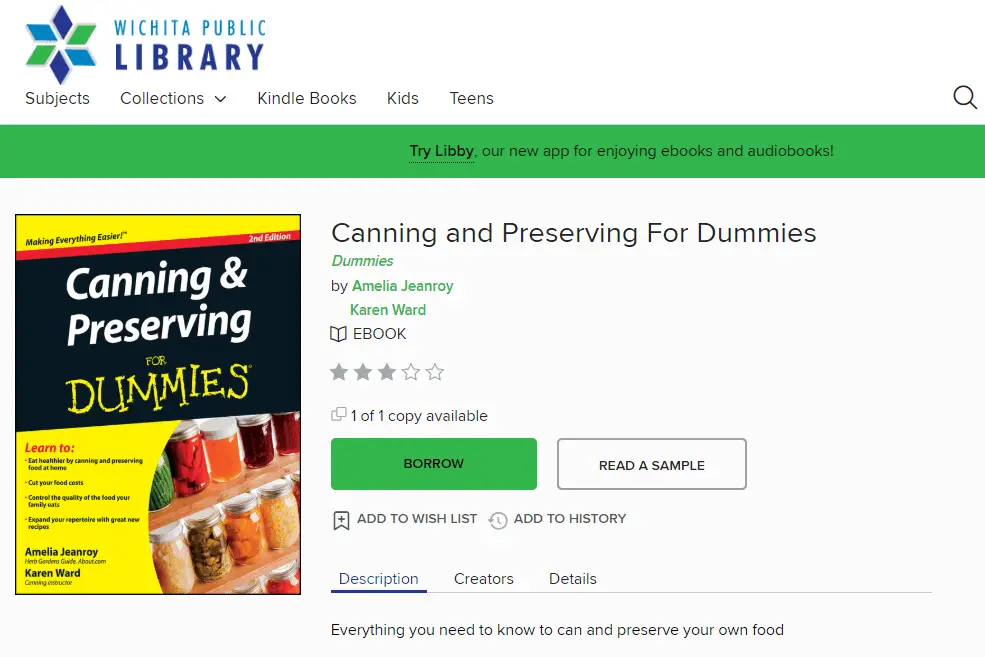 Captura de tela mostrando como pegar emprestado um livro da biblioteca para ler em um e-reader