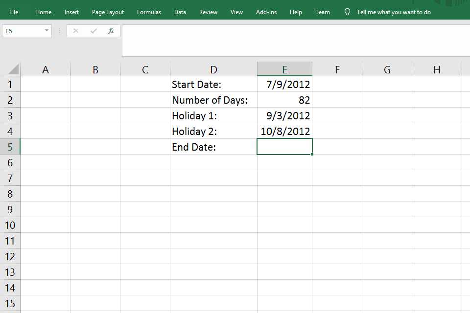 Célula do Excel E5 selecionada