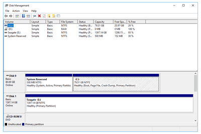 Captura de tela do utilitário Gerenciamento de disco no Windows 10