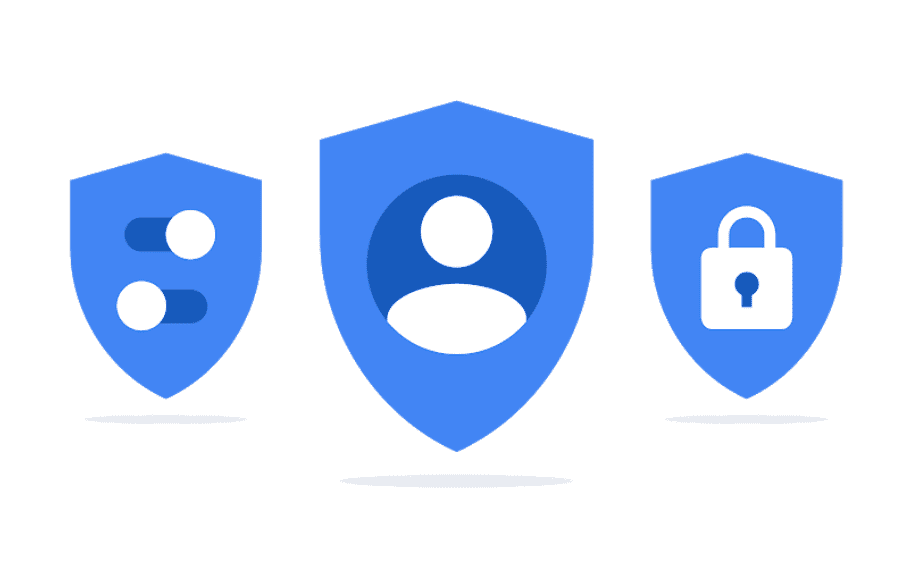 3 ícones do Google representando configurações, perfis de usuário e segurança 
