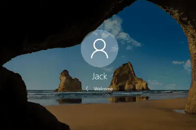 Tela de login do usuário "Jack" do Windows 10