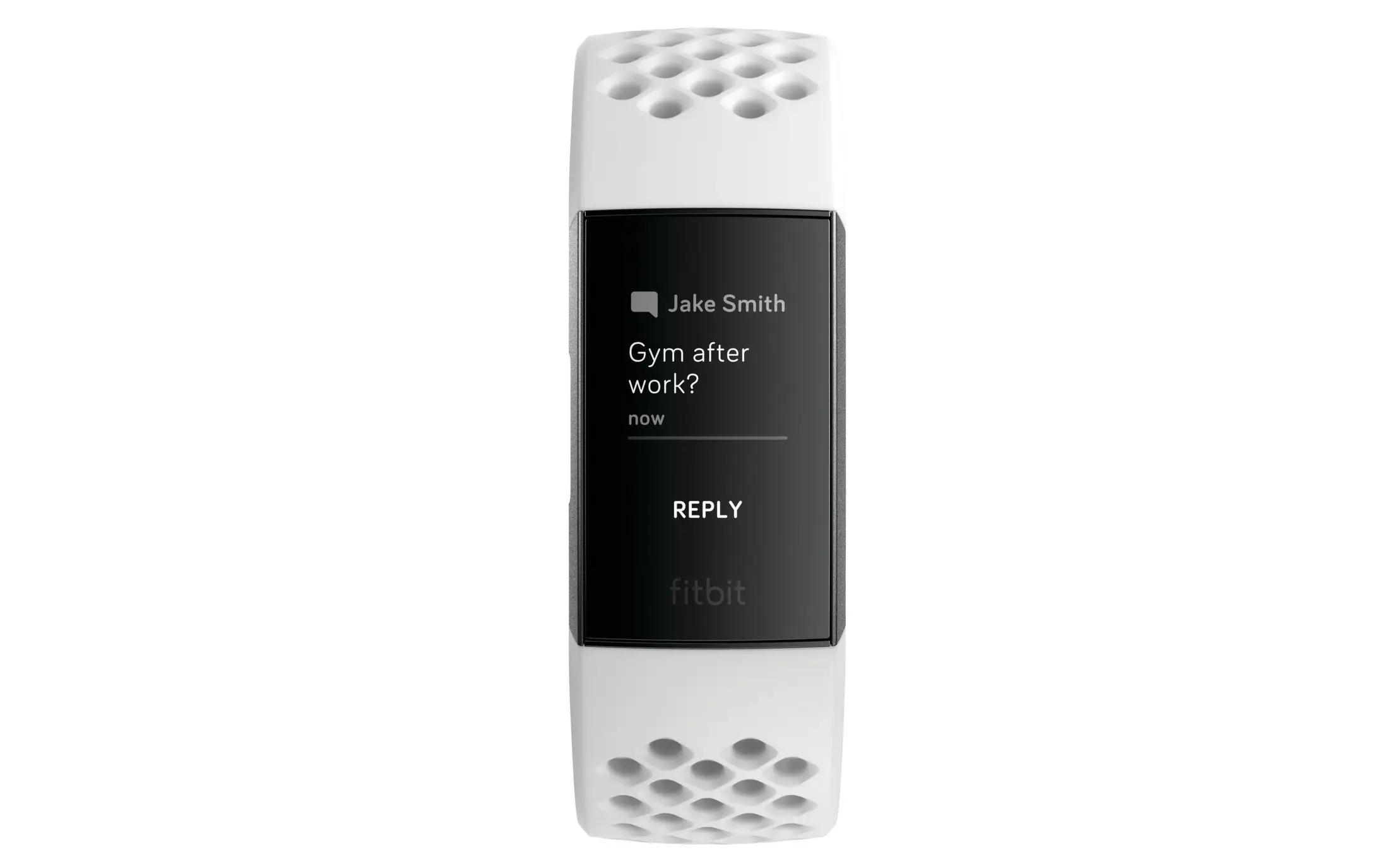 o Fitbit Charge 3 mostrando uma mensagem de texto exibida na tela.