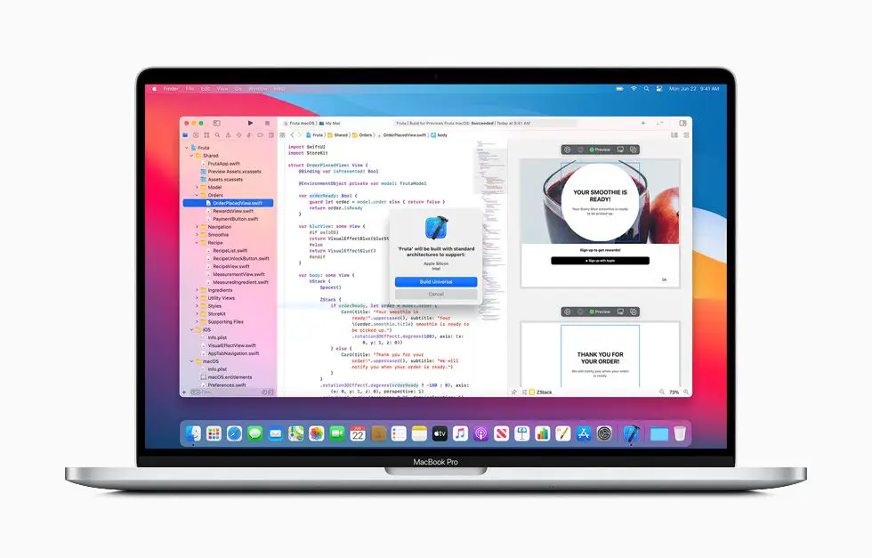Um Apple MacBook executando o software Xcode.