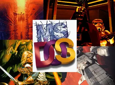 Logotipo do MS-DOS e arte do jogo