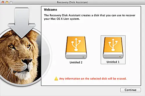 Assistente de disco de recuperação do OS X Lion